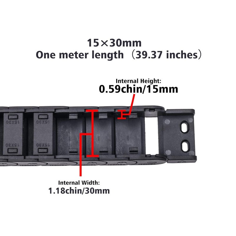 CAMXTOOL 2PCs Drag Chain, 15 x 30mm Cable Carrier Plastic Flexible Open Type 1M, Wire Carrier Cable with End Connectors, for 3D Printers, CNC Engravers, Woodworking Engraver, Milling Machine - Image 3